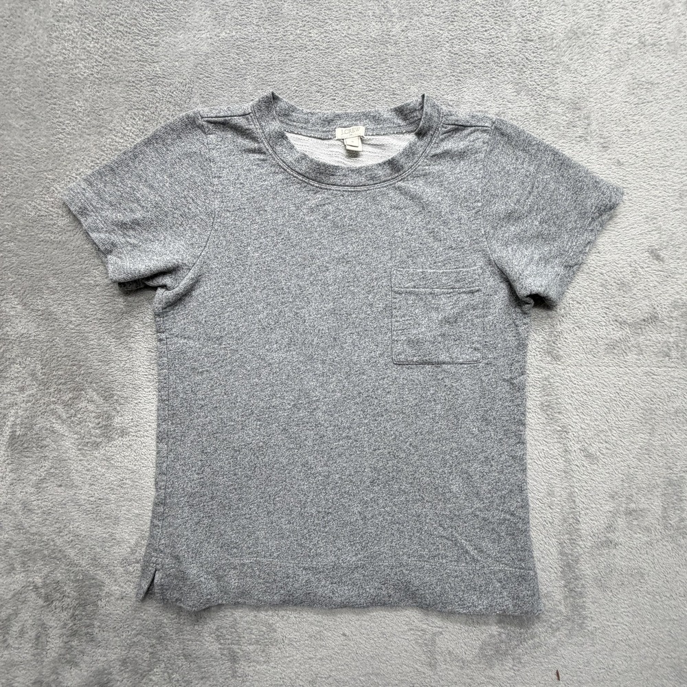 J.CREW‎ Shirt Womens S Gray Terry Pocket Crewneck Slim 100% Cotton Casual